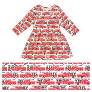 WINTER WATER FACTORY 2T Red Calgary Dress Firetrucks Print Organic Cotton